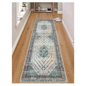 Boho Washable Rug Runner for Hallways, 2'6''X8' Green Kitchen Non Slip